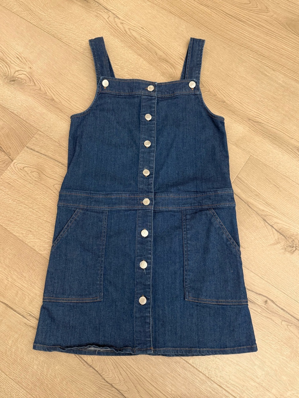 Bonpoint Dark Blue Denim Button Pinafore Dress